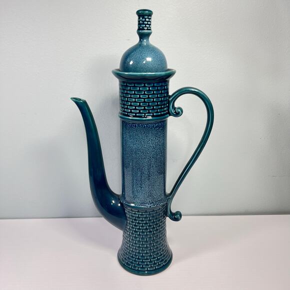 Vintage 70s Decorama Dallas Blue Ceramic Coffee Set Serves 6 Iberian MCM Style - Picture 3 of 11